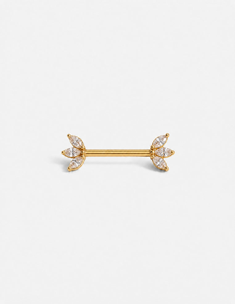Piercing barre téton titane doré zircon