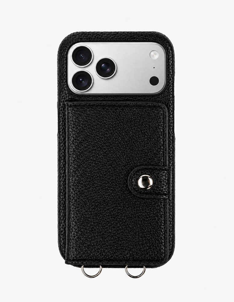 Coque iPhone en cuir grainé noir avec porte carte 2