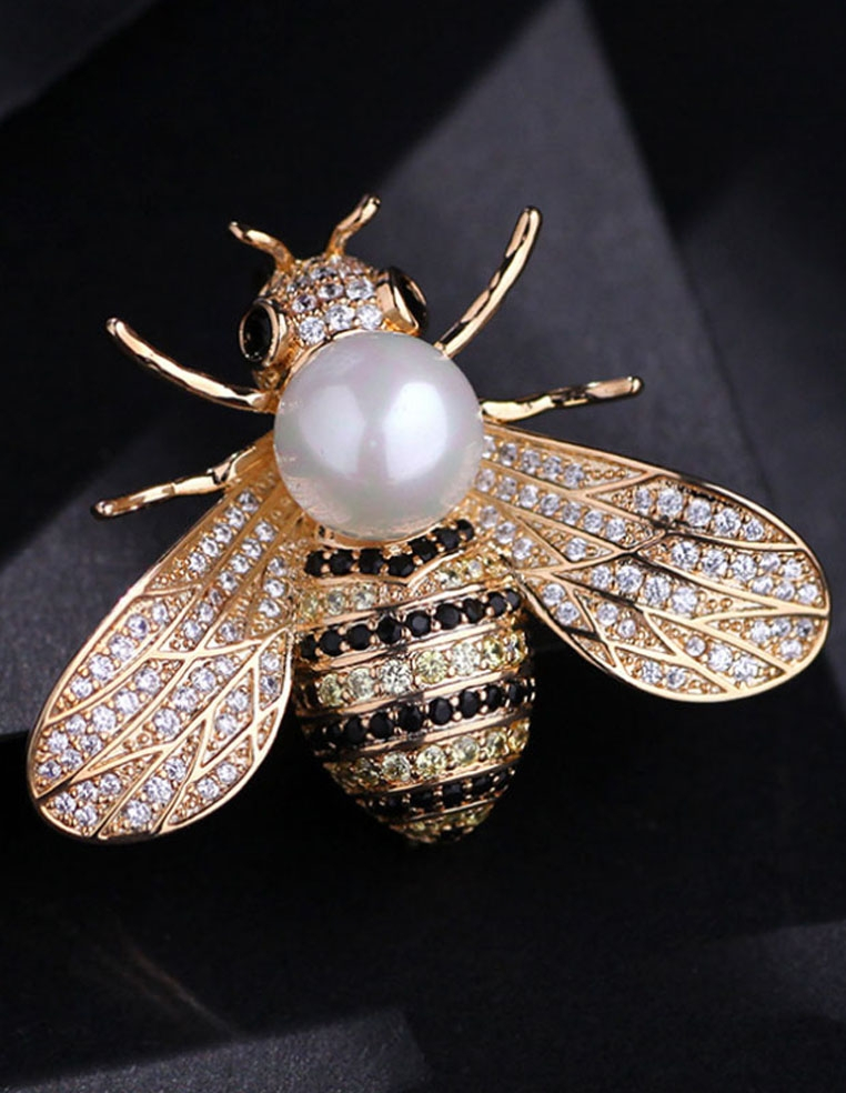 Broche Abeille Dorée et Perle